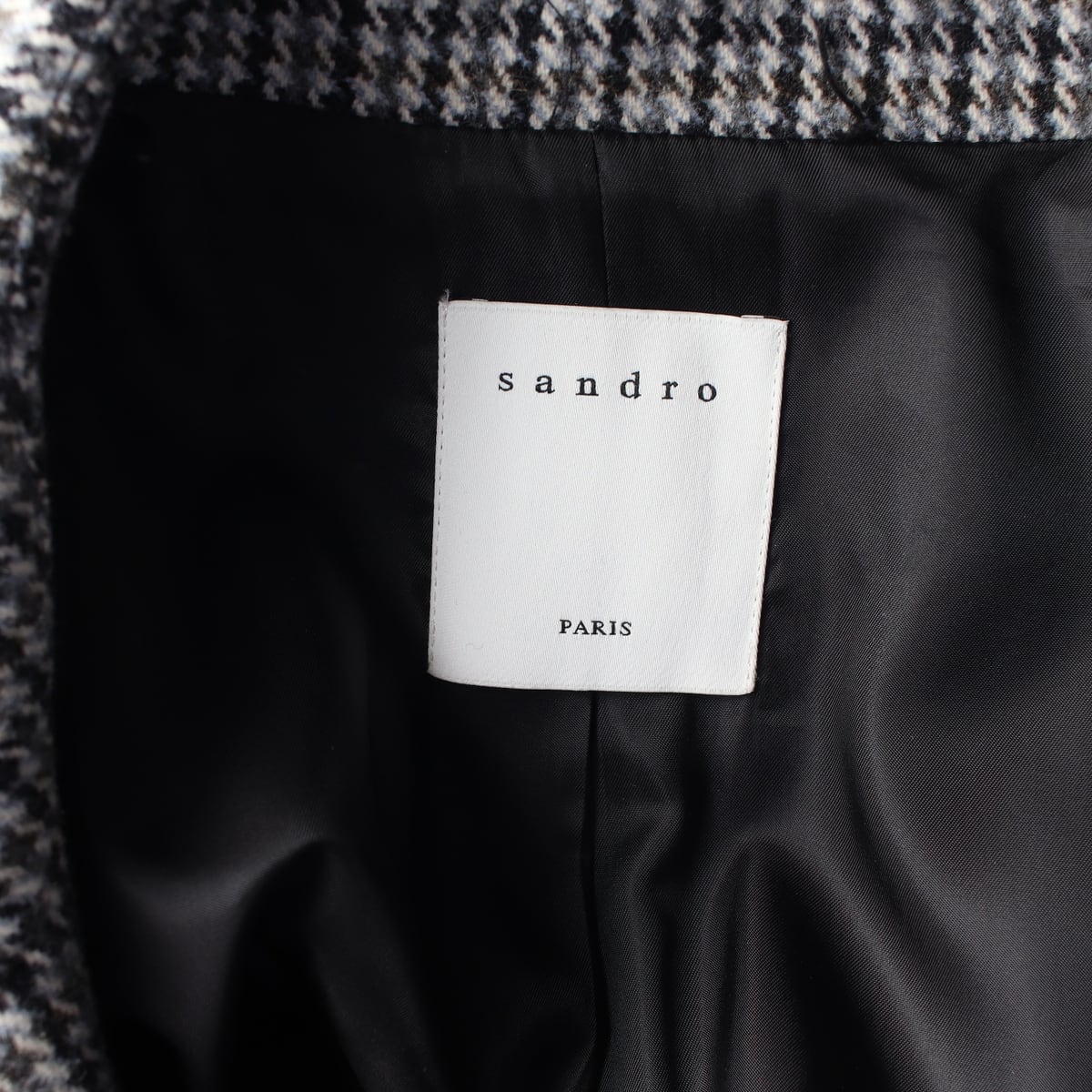 산드로 모100% 하운드투스 체크 롱 코트 상세 이미지 3