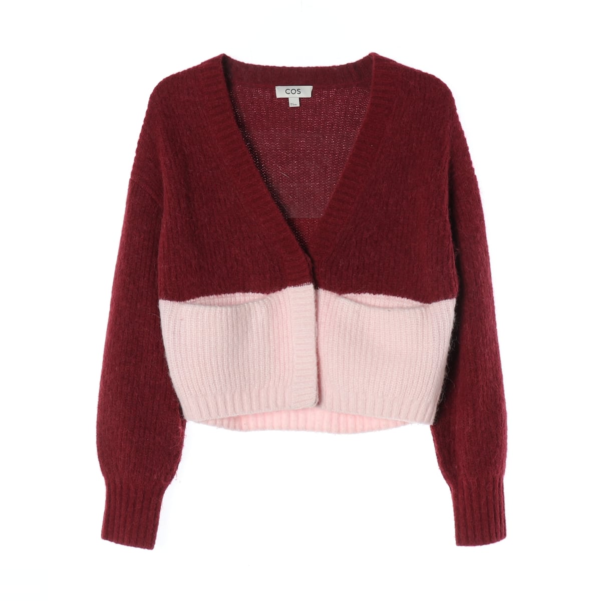 코스 22FW 투톤 컬러 블록 알파카 울 V넥 가디건 상세 이미지 1