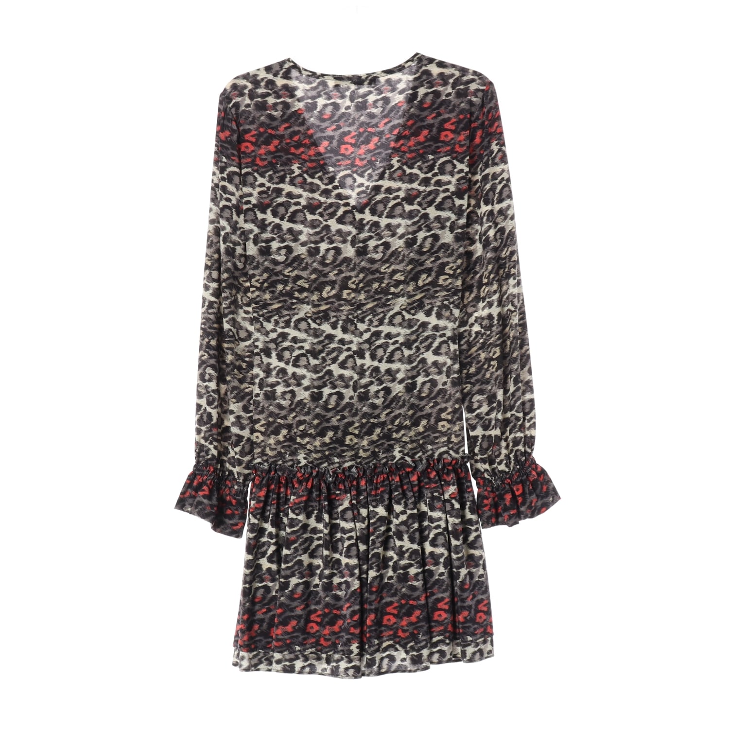 올세인츠 레오파드 프린트 V넥 플레어 숏 원피스 이미지 2