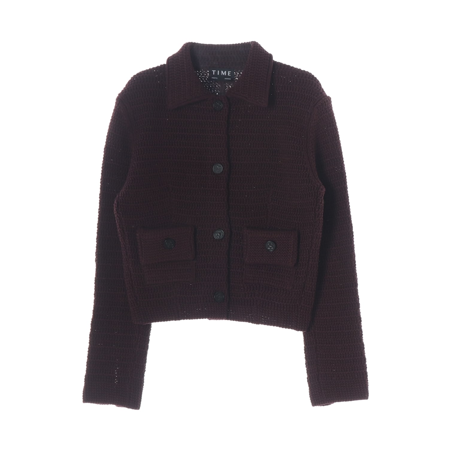타임 21FW 크롭 버튼 포켓 카라 니트 가디건 다크브라운 이미지 1