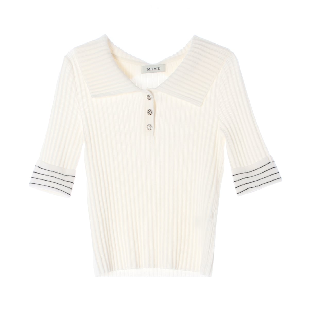 마인 25SS 빅카라 리브 골지 하프 슬리브 니트 화이트 상세 이미지 1