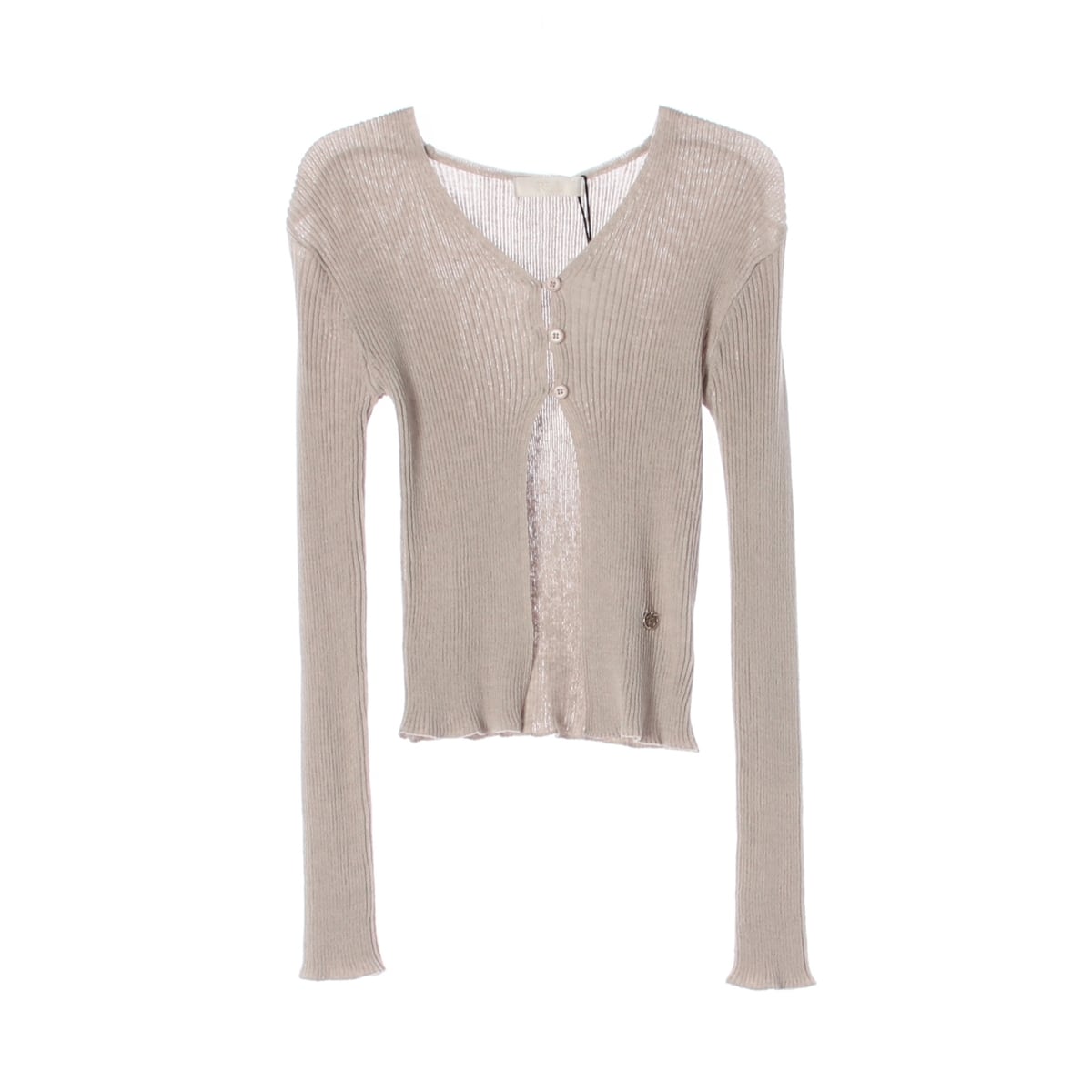 (새상품) 리엘 24SS 린넨 블렌드 리브드 슬림핏 크롭 가디건 상세 이미지 1