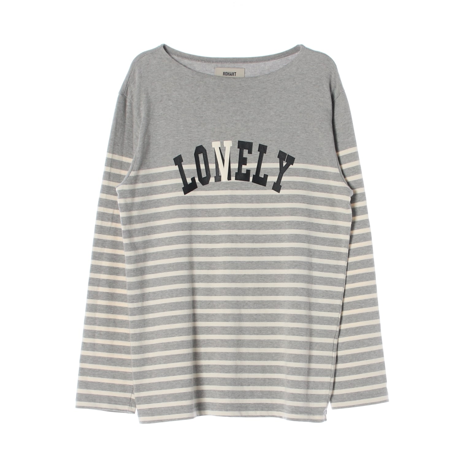노앙 오버핏 스트라이프 LOVELY 레터링 긴팔 티셔츠 이미지 1