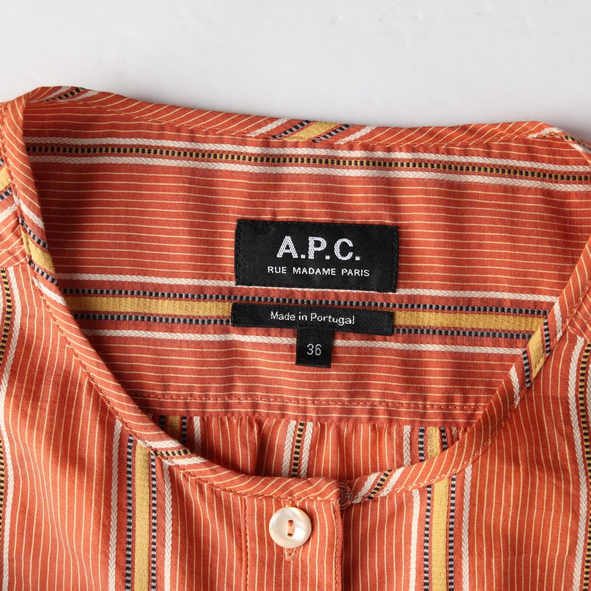 아페쎄 APC 스트라이프 패턴 코튼 실크 라운드 블라우스 오렌지 상세 이미지 3