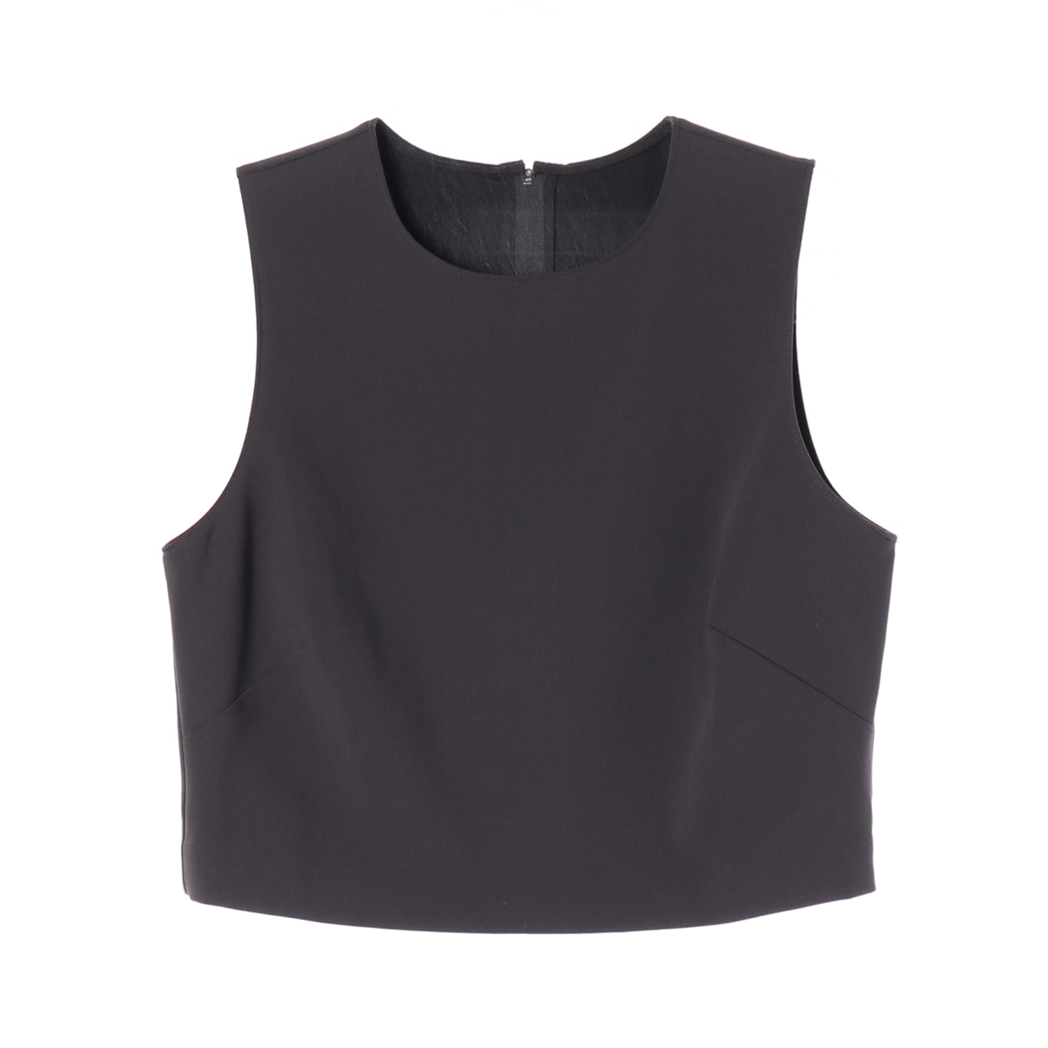 런던플랏 크롭 백 지퍼 슬리브리스 블라우스 탑