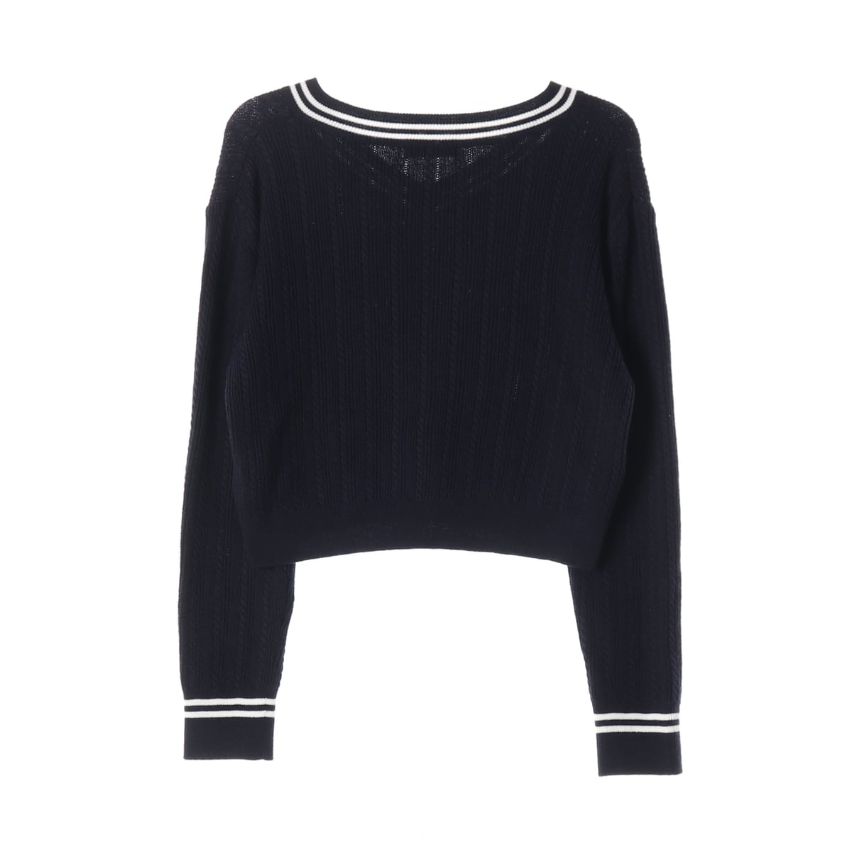 주크 22FW 브이넥 스트라이프 배색 로고 자수 크롭 니트 스웨터 상세 이미지 2