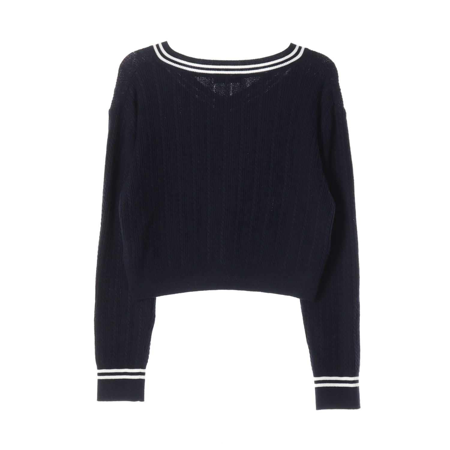 주크 22FW 브이넥 스트라이프 배색 로고 자수 크롭 니트 스웨터 이미지 2
