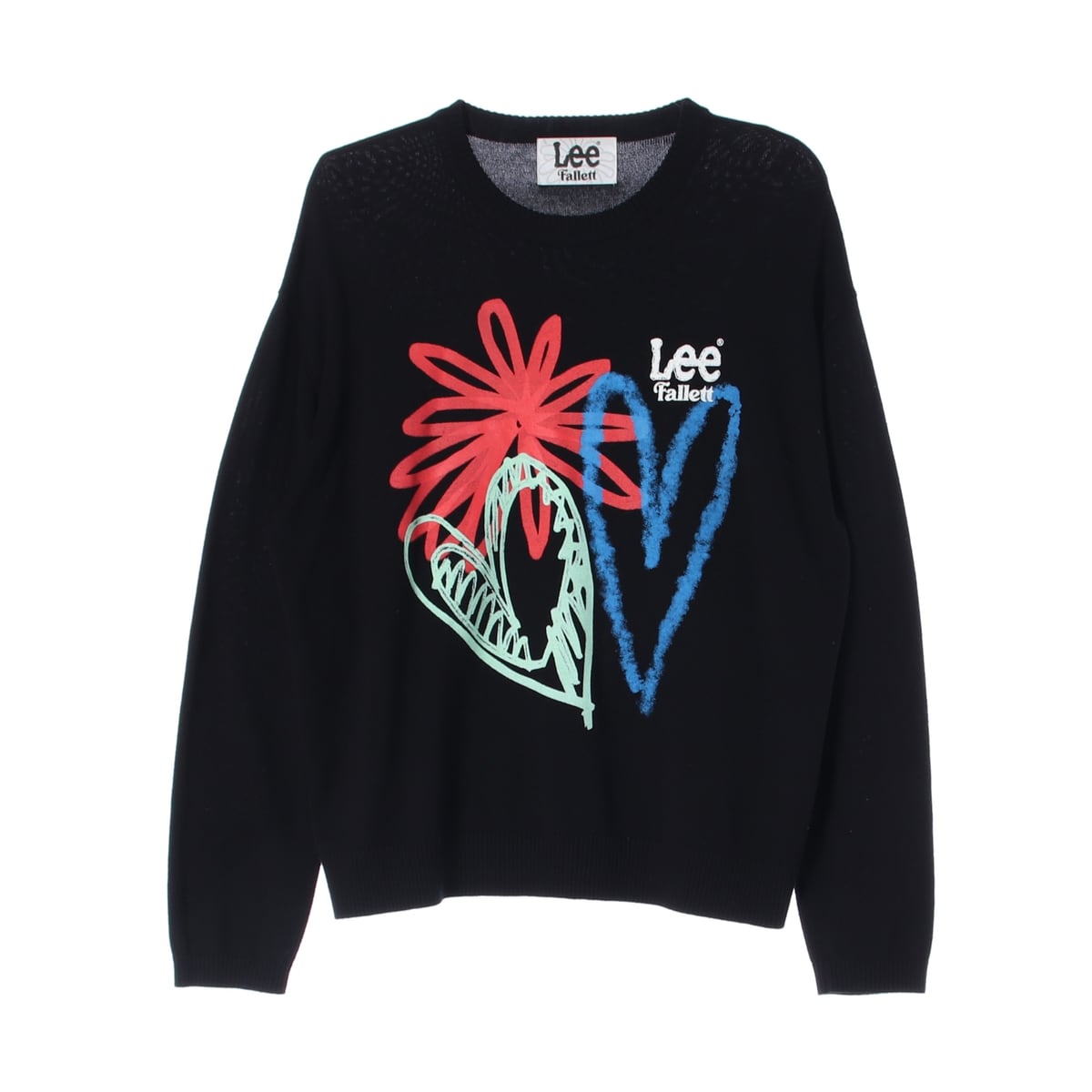리 x 팔렛 22FW 플라워 하트 그래픽 오버핏 코튼 혼방 니트 스웨터 상세 이미지 1