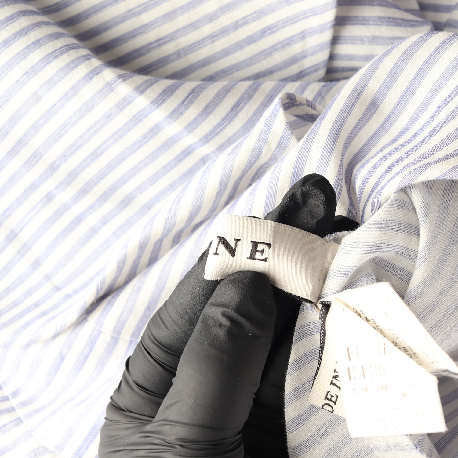 마인 실크 린넨 스트라이프 패턴 긴팔 블라우스 블루 이미지 4