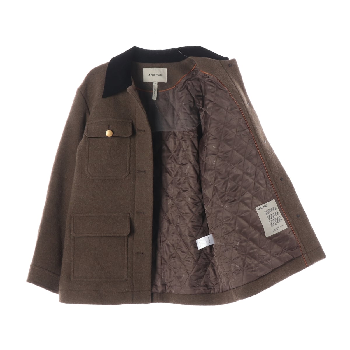 앤유 22FW 칼라 배색 울 블렌드 포켓 재킷 상세 이미지 2