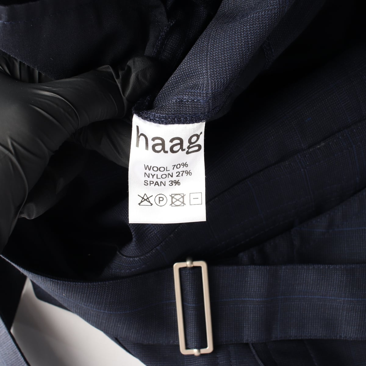 헤이그 haag 23SS 울 체크 오버롤 멜빵 롱 원피스 네이비 상세 이미지 4