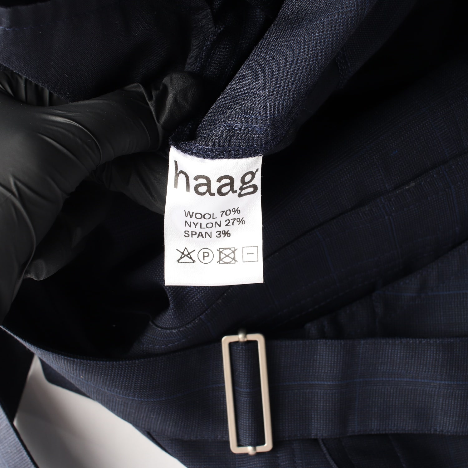 헤이그 haag 23SS 울 체크 오버롤 멜빵 롱 원피스 네이비 이미지 4
