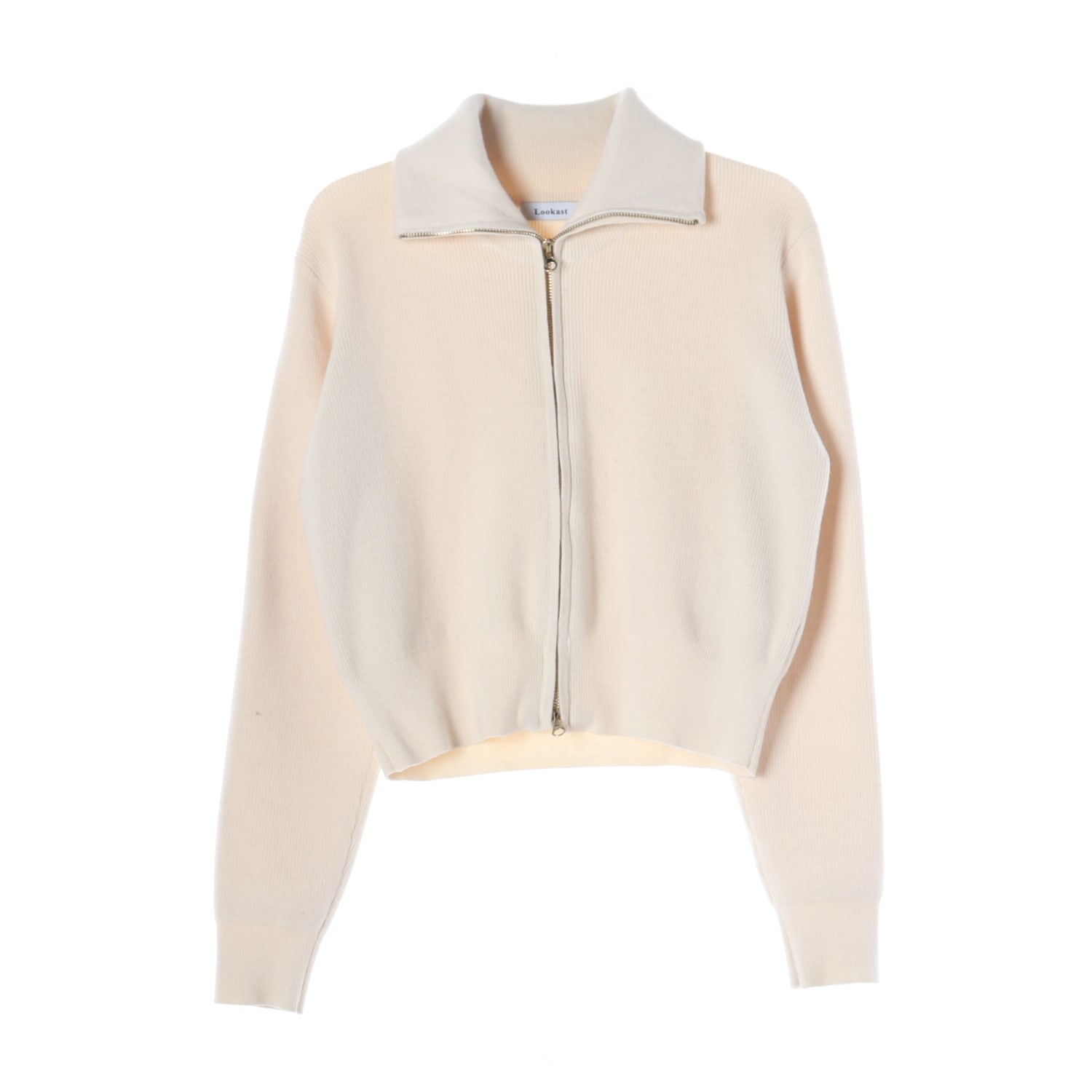 룩캐스트 22FW 리브 카라 니트 집업 가디건 아이보리 이미지 1