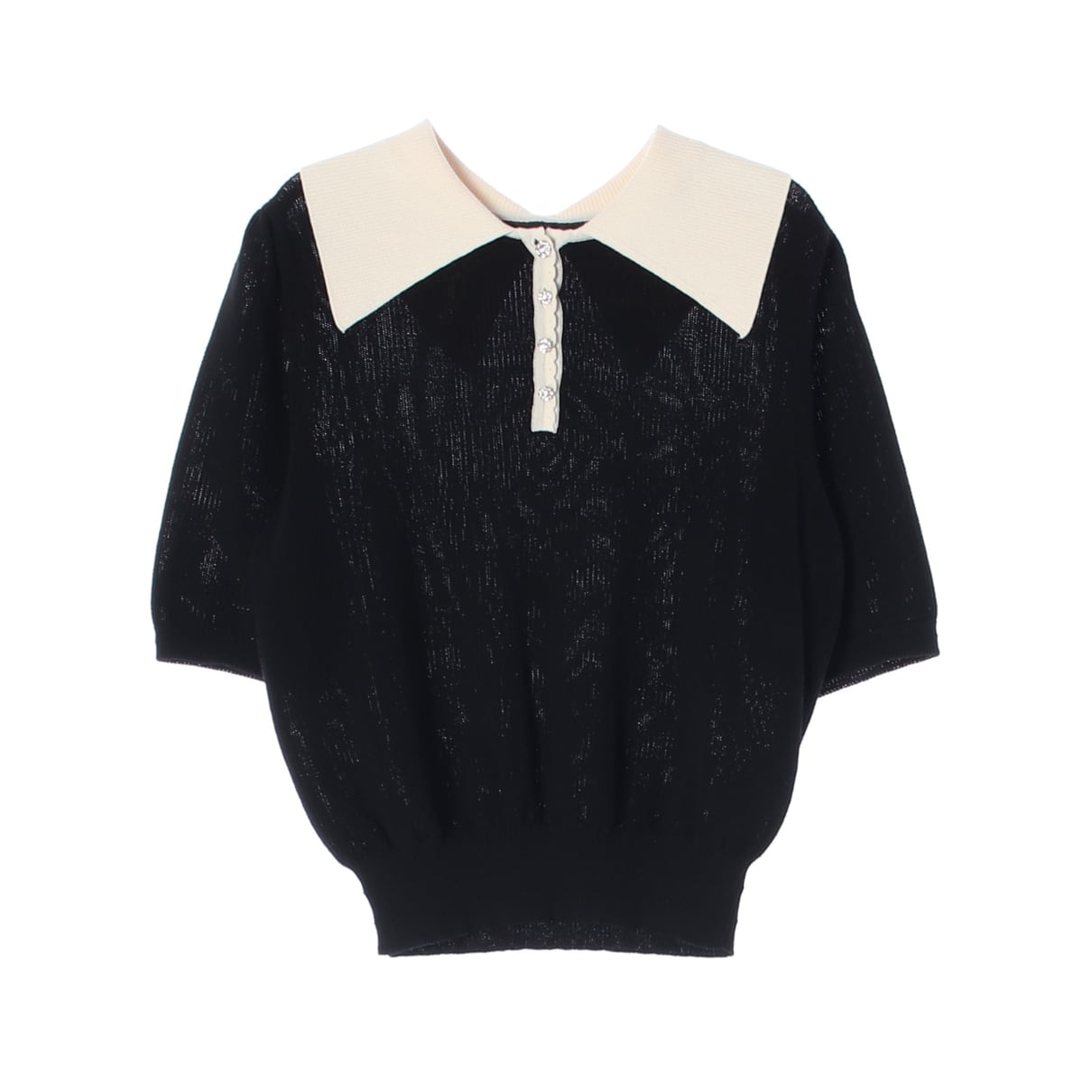 마인 21FW 와이드 칼라 배색 반팔 니트 스웨터 상세 이미지 1