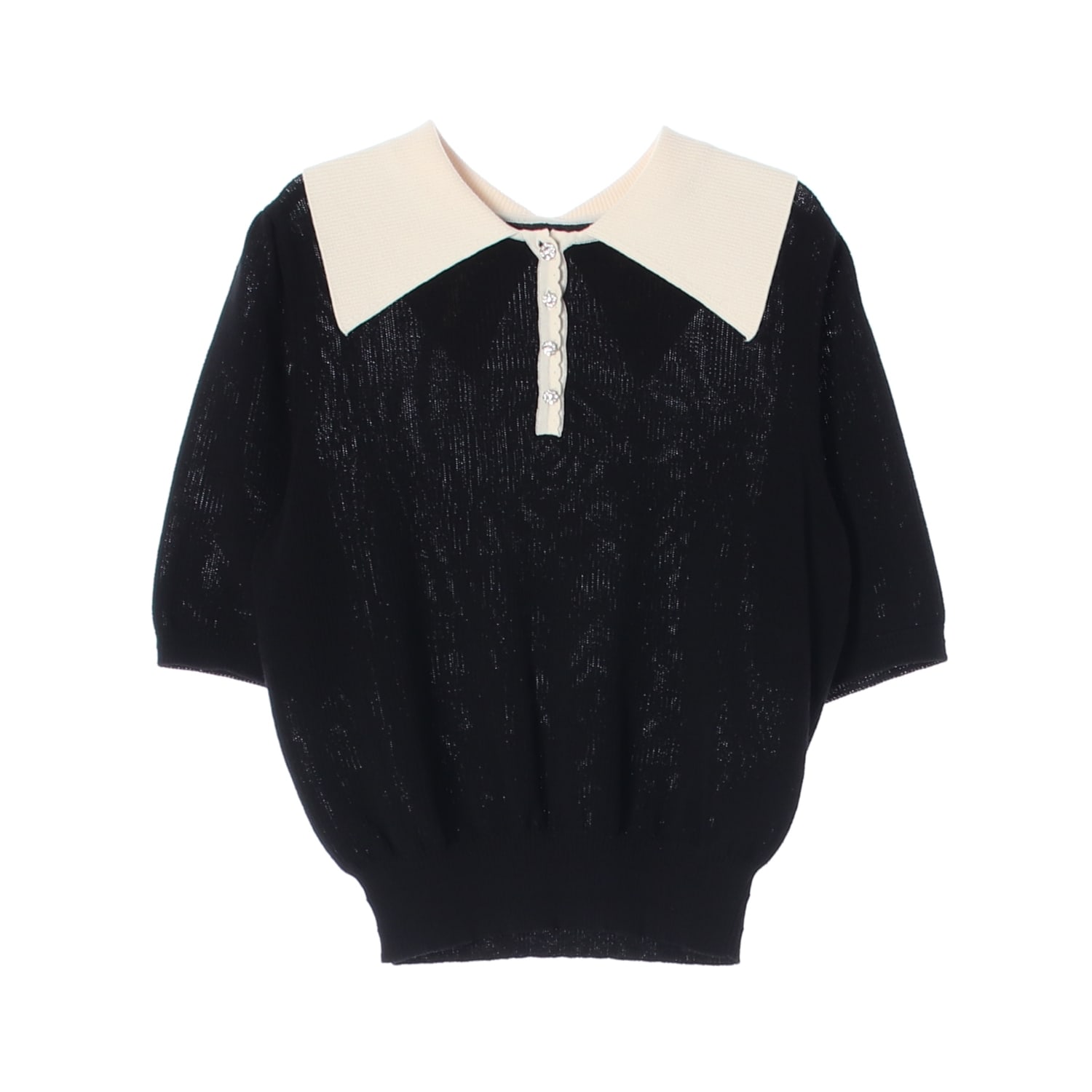마인 21FW 와이드 칼라 배색 반팔 니트 스웨터 이미지 1