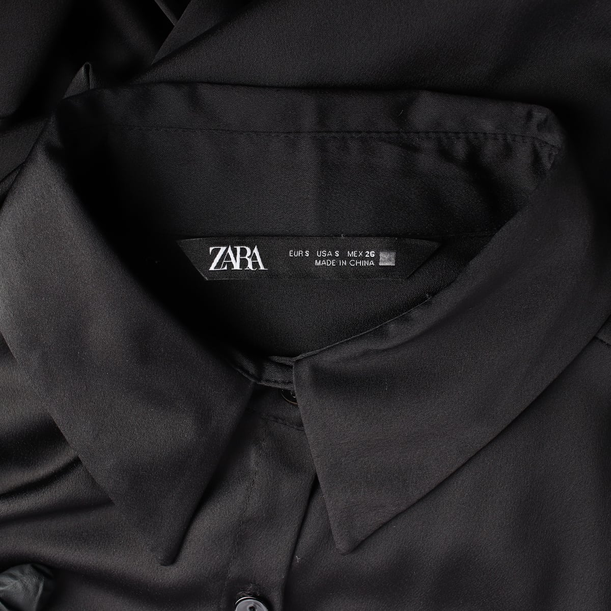 자라 새틴 허리 스트링 셔츠 원피스 드레스 블랙 상세 이미지 3