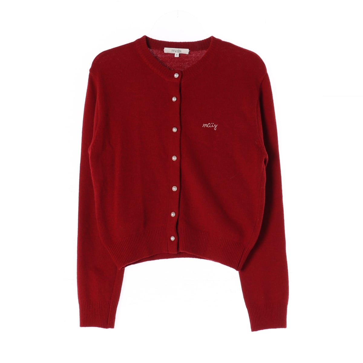 마이스 23FW 로고 자수 진주 버튼 울 라쿤 블렌드 가디건 상세 이미지 1