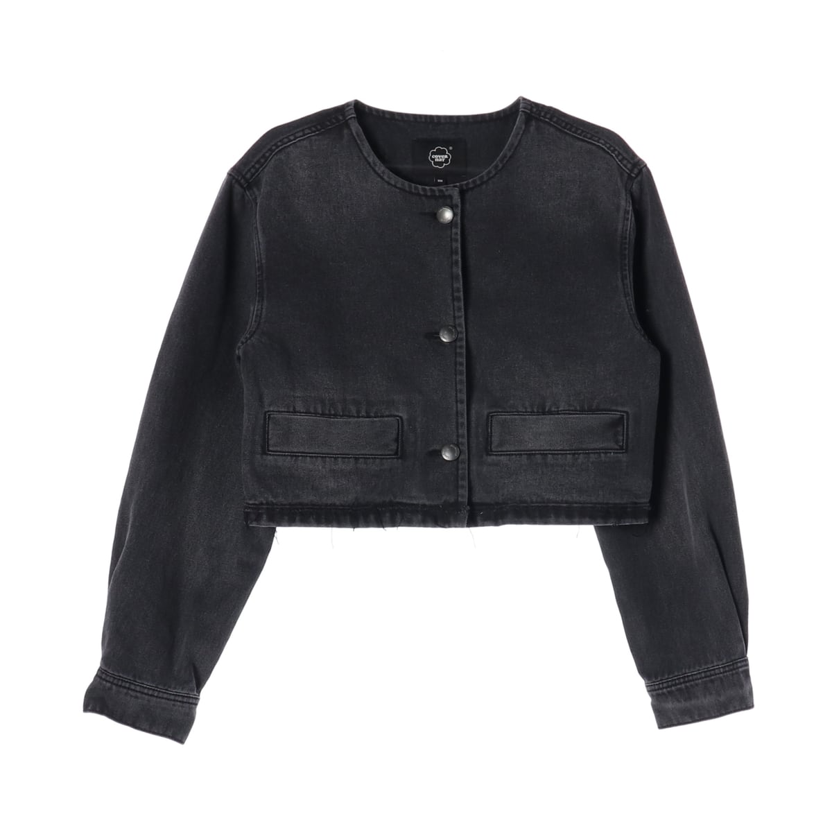 커버낫 24FW 크롭 카라리스 데님 자켓 재킷 블랙 상세 이미지 1