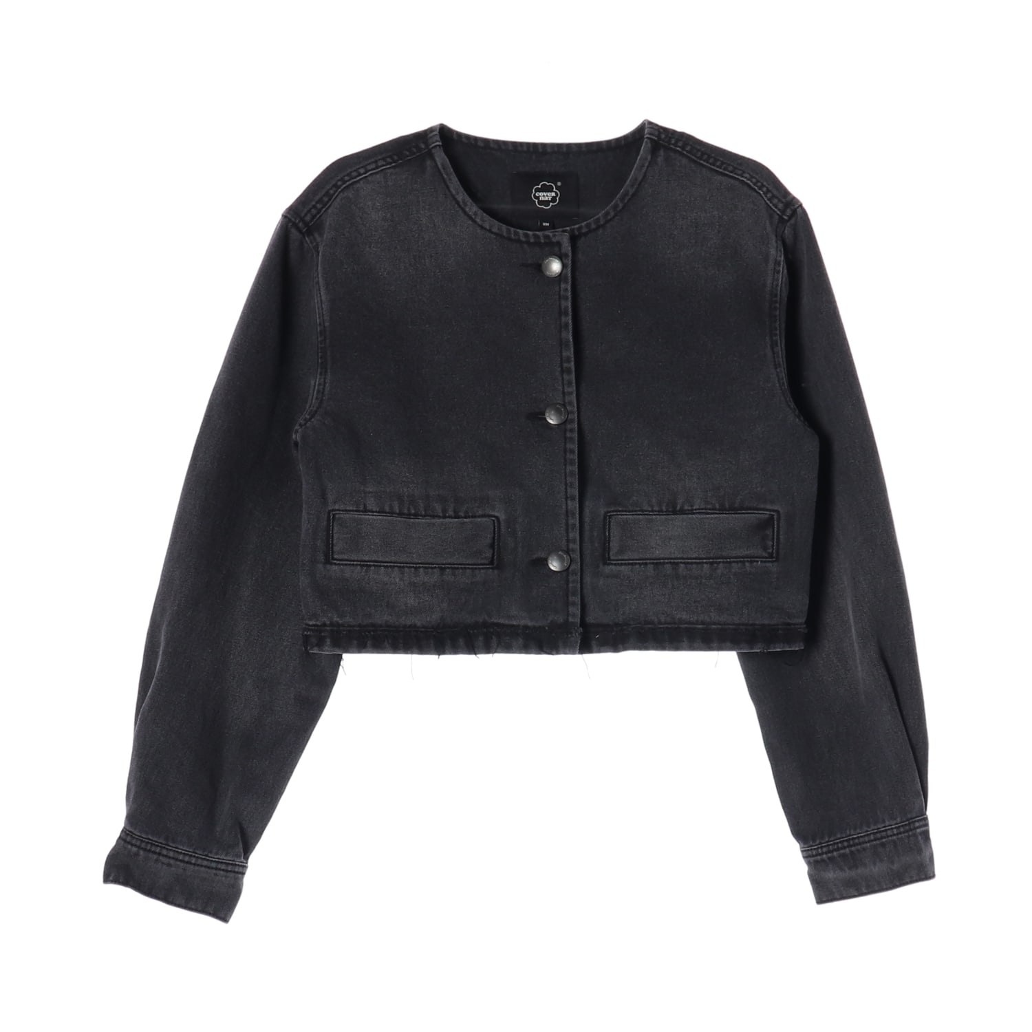 커버낫 24FW 크롭 카라리스 데님 자켓 재킷 블랙 이미지 1