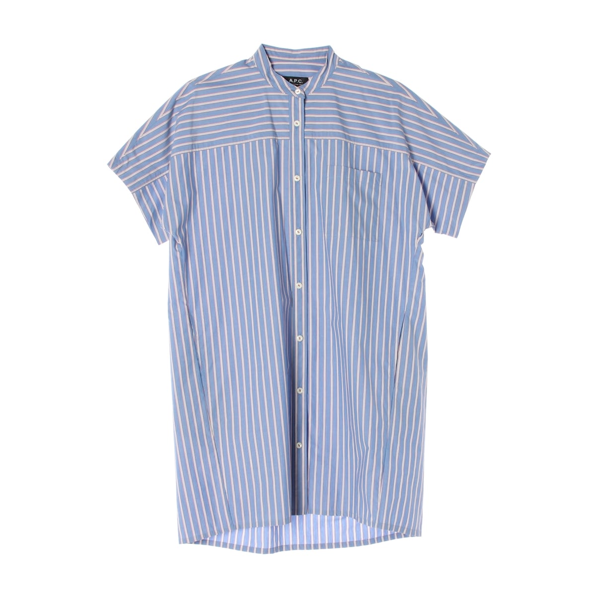 아페쎄 APC 23SS 스트라이프 코튼 반팔 셔츠 롱 원피스 스카이블루 상세 이미지 1