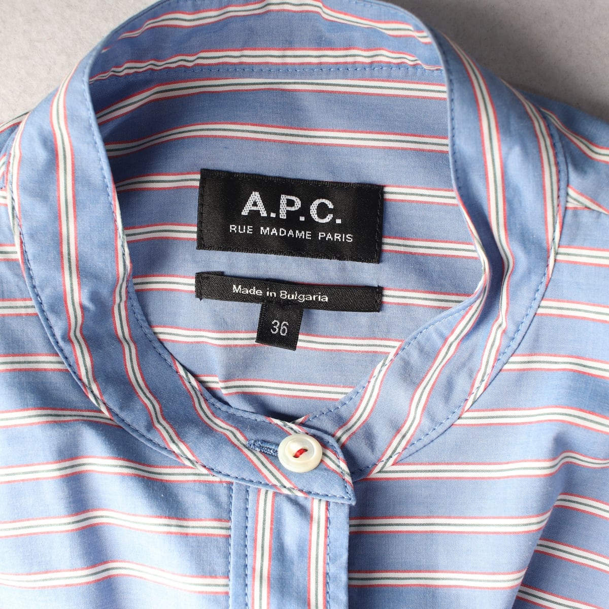 아페쎄 APC 23SS 스트라이프 코튼 반팔 셔츠 롱 원피스 스카이블루 상세 이미지 3