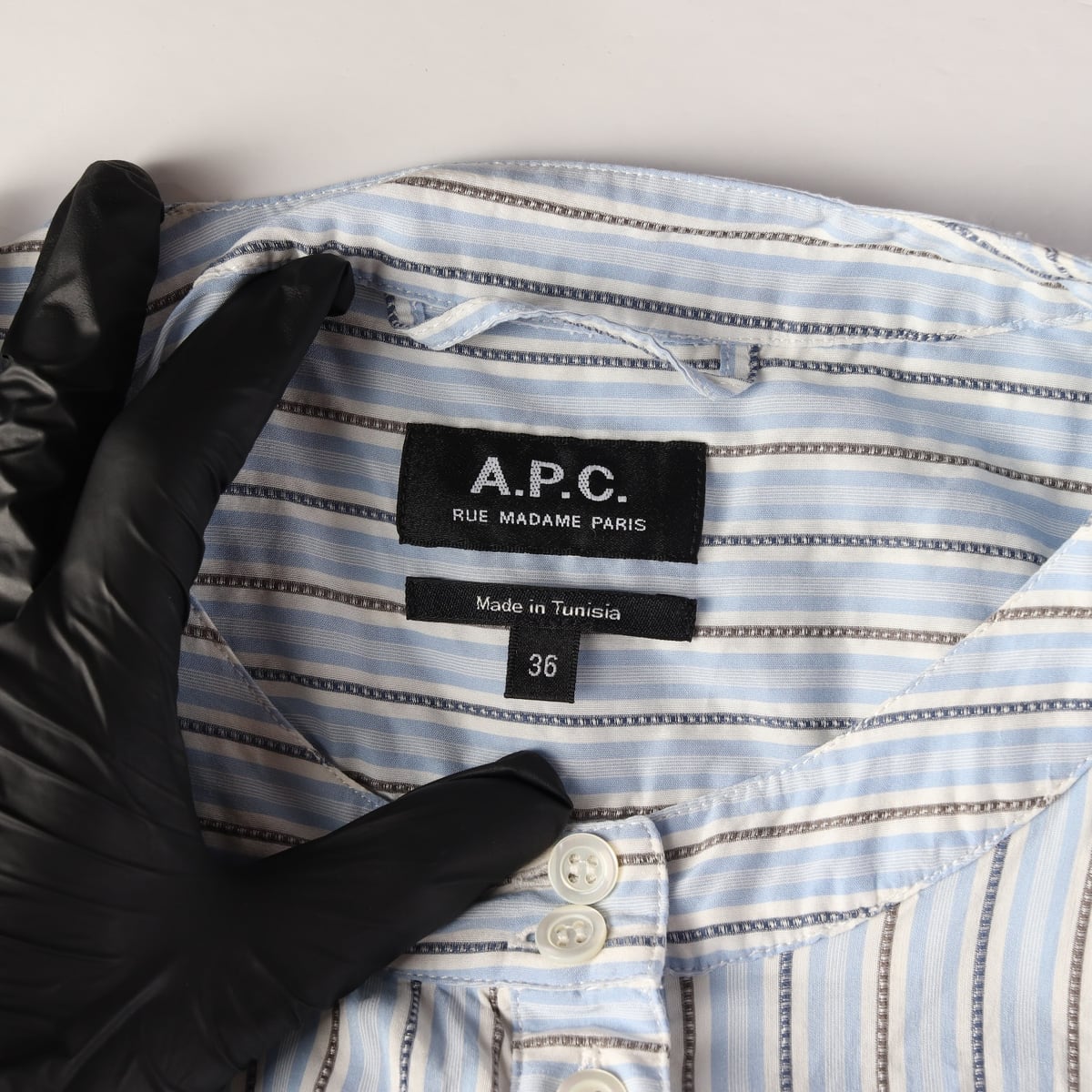 아페쎄 APC 스트라이프 벨티드 면 실크 셔츠 원피스 상세 이미지 3