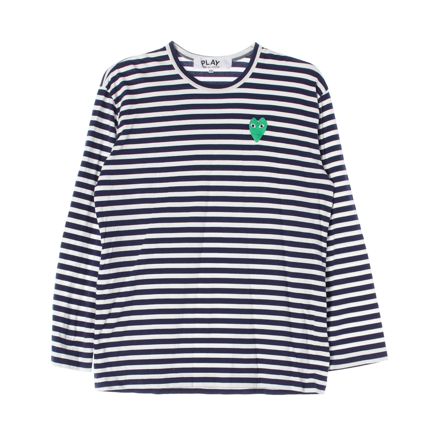 꼼데가르송 플레이 22FW 그린 하트 와펜 스트라이프 긴팔 티셔츠 이미지 1