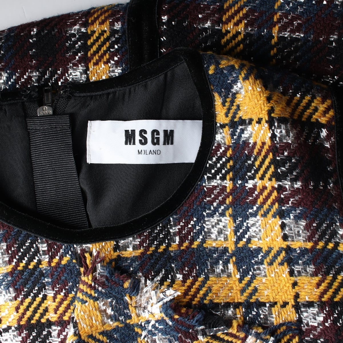 엠에스지엠 MSGM 체크 패턴 러플 울 슬리브리스 원피스 상세 이미지 3