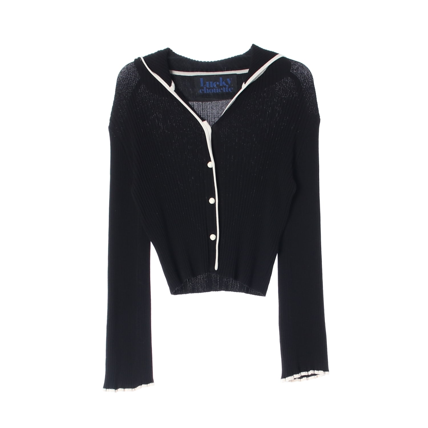 럭키슈에뜨 22SS 리브 카라 배색 라인 슬림핏 가디건 이미지 1