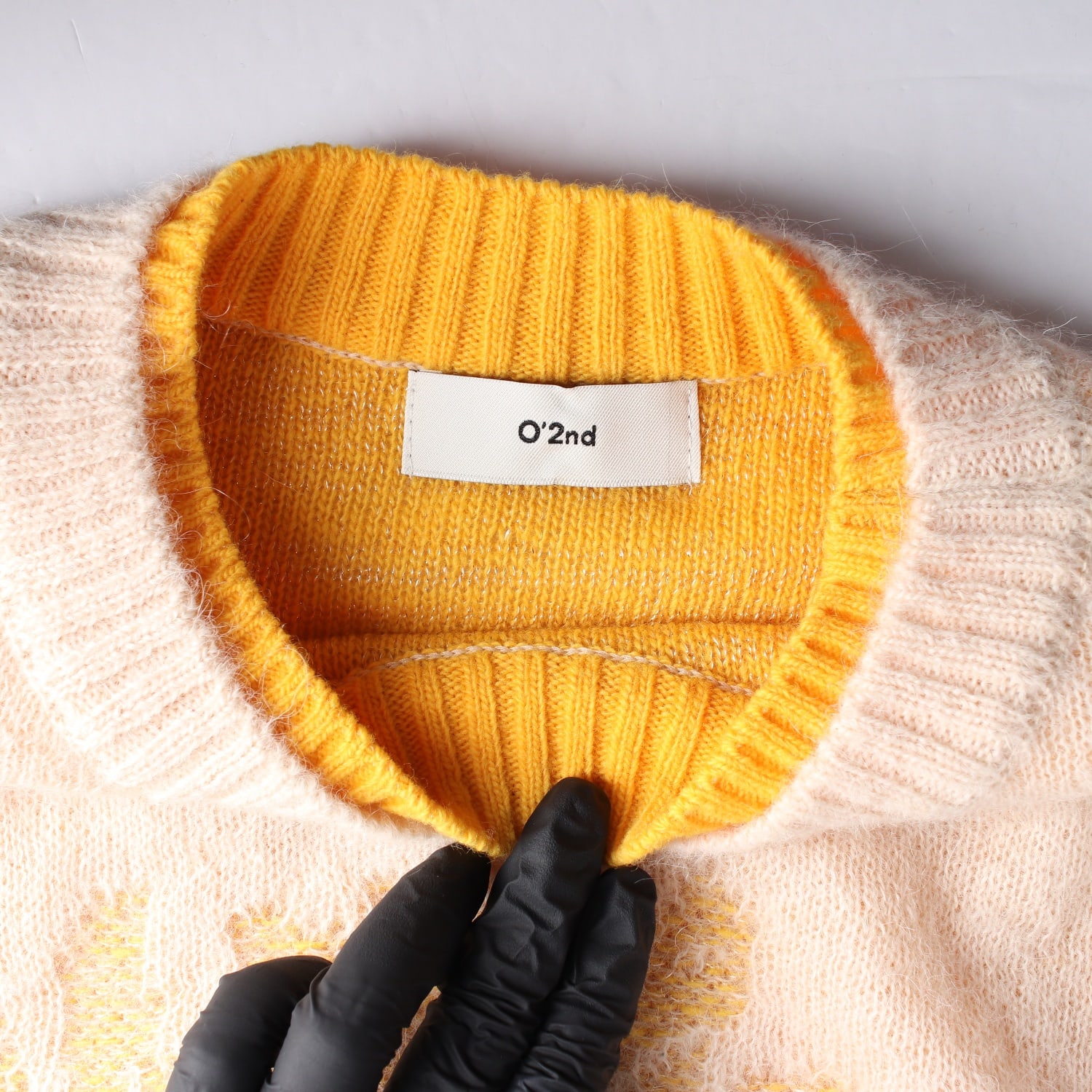 오즈세컨 22FW 다이아몬드 패턴 모헤어 알파카 니트 스웨터 바닐라 이미지 3