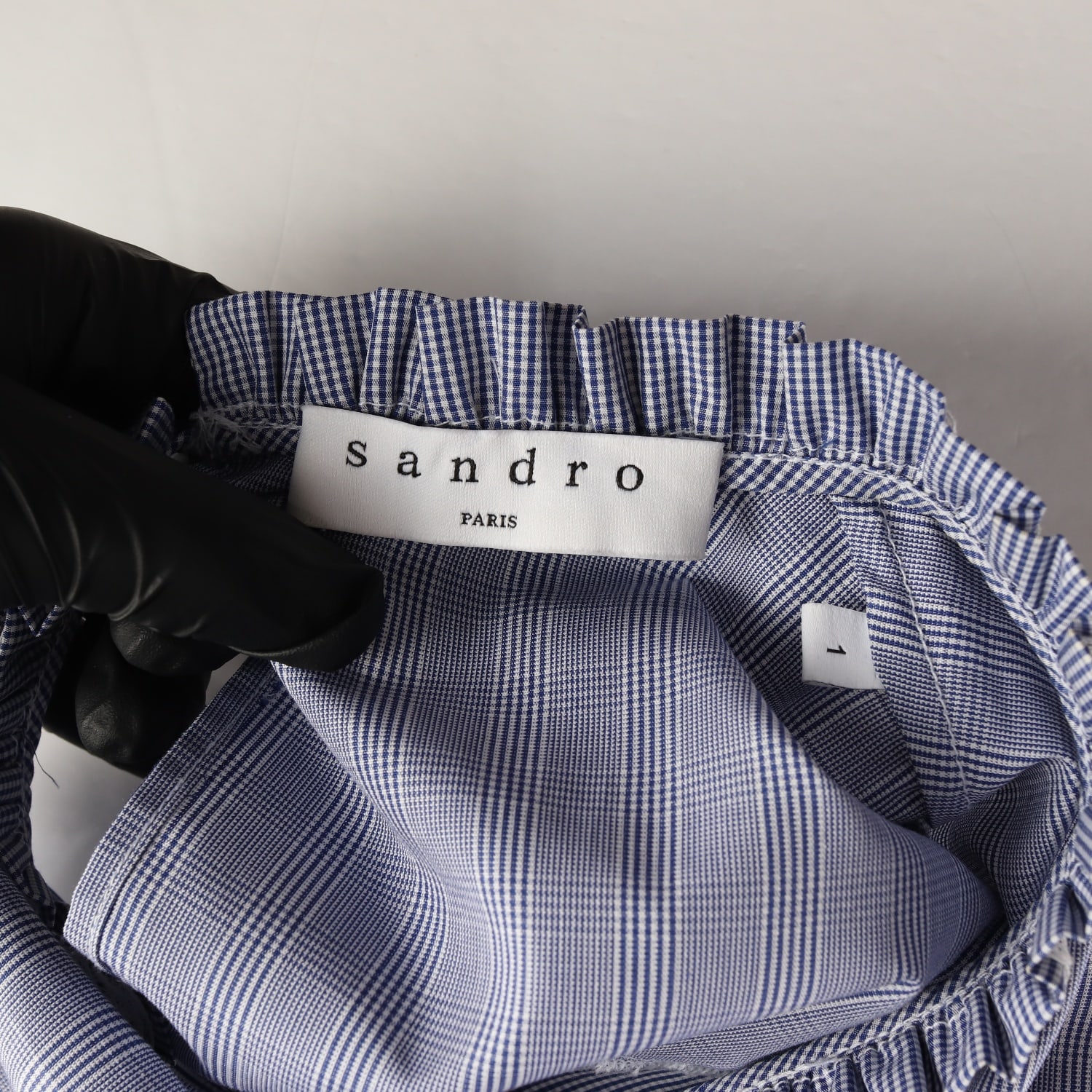 산드로 스트라이프 패턴 레이스 디테일 코튼 블라우스 이미지 3
