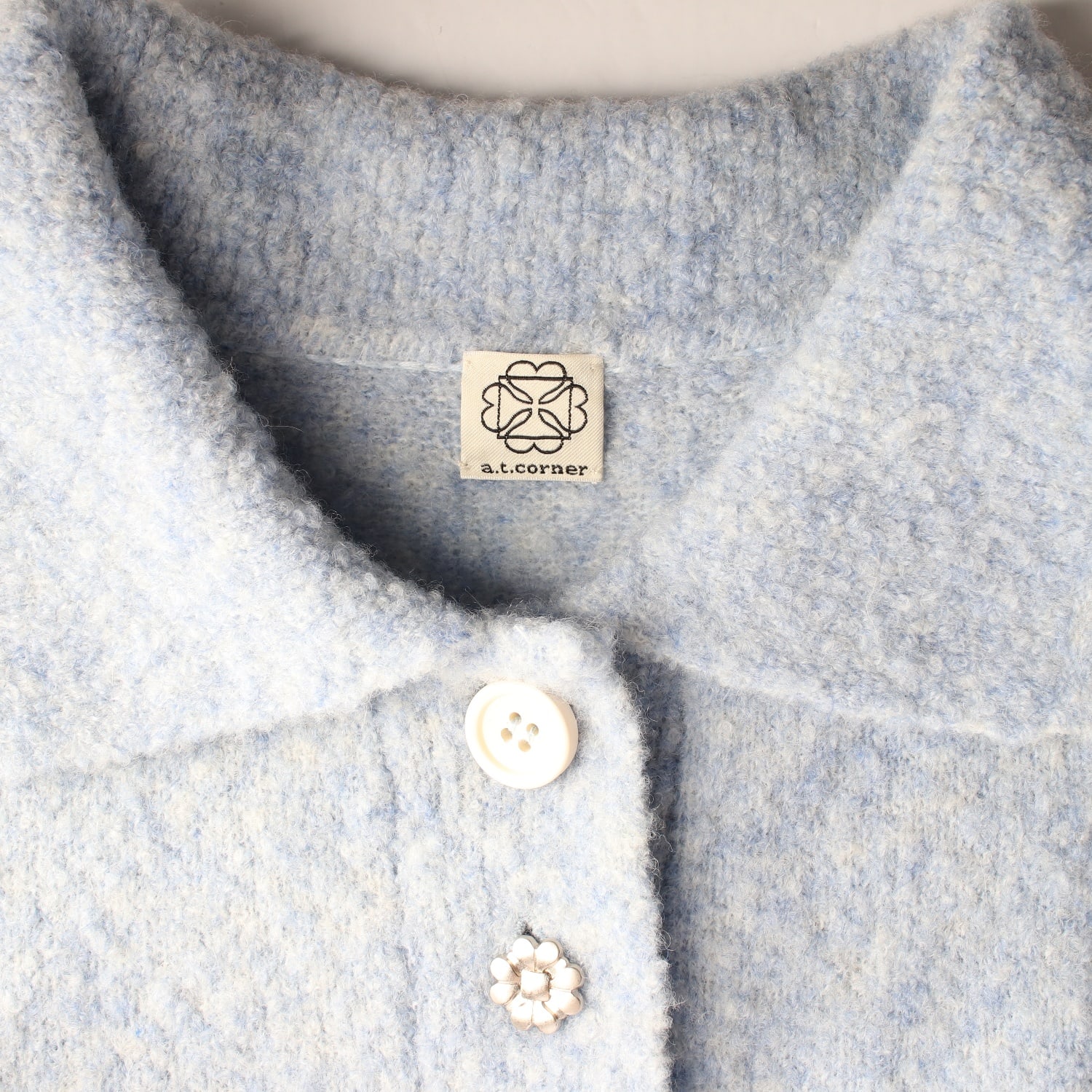 앳코너 22FW 울 블렌드 반팔 폴로 카라 니트 스웨터 스카이블루 이미지 3