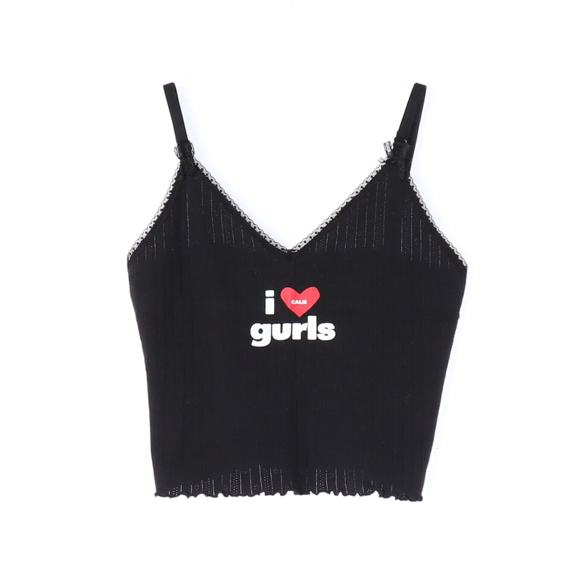 에즈이프 캘리 GURLS 하트 레터링 슬리브리스 나시 탑 블랙 상세 이미지 1