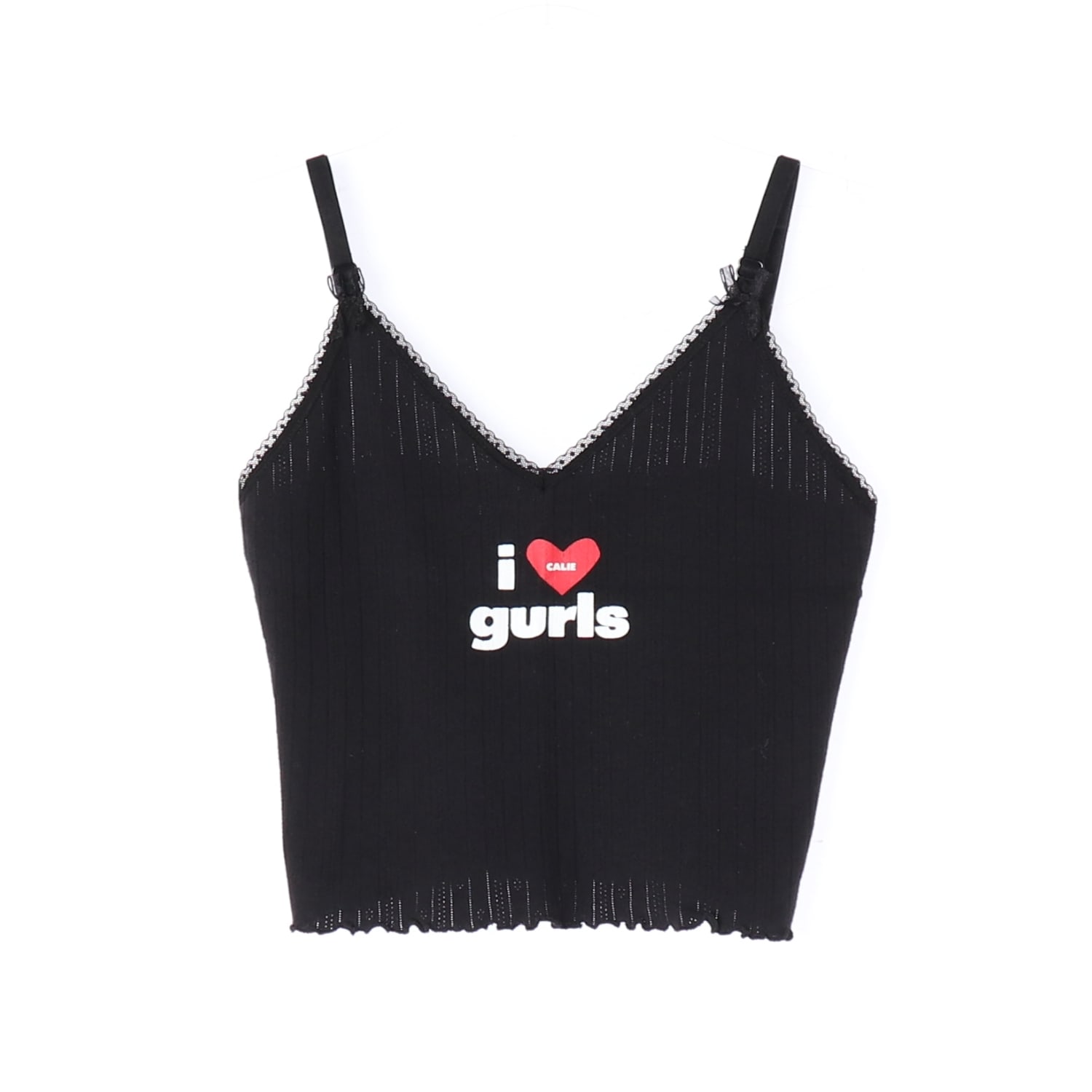 에즈이프 캘리 GURLS 하트 레터링 슬리브리스 나시 탑 블랙 이미지 1