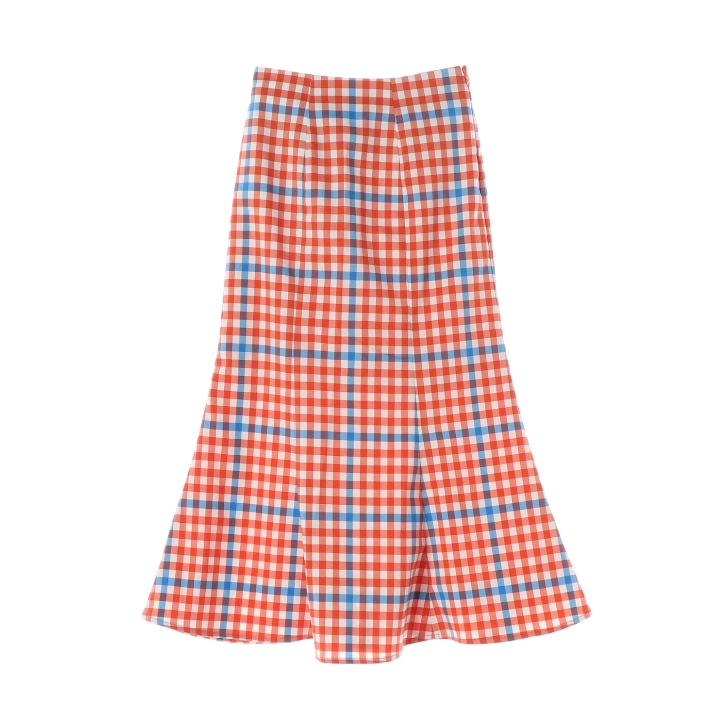 유어네임히얼 깅엄 체크 패턴 머메이드 롱 스커트 오렌지 블루 이미지 1