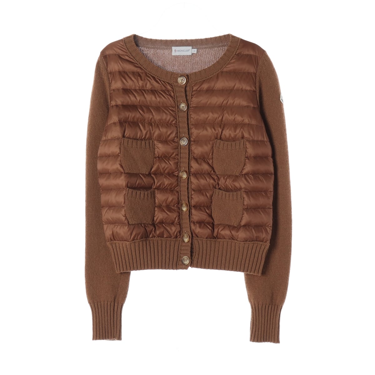 몽클레어 다운 패널 패디드 울 니트 패딩 가디건 카멜 상세 이미지 1