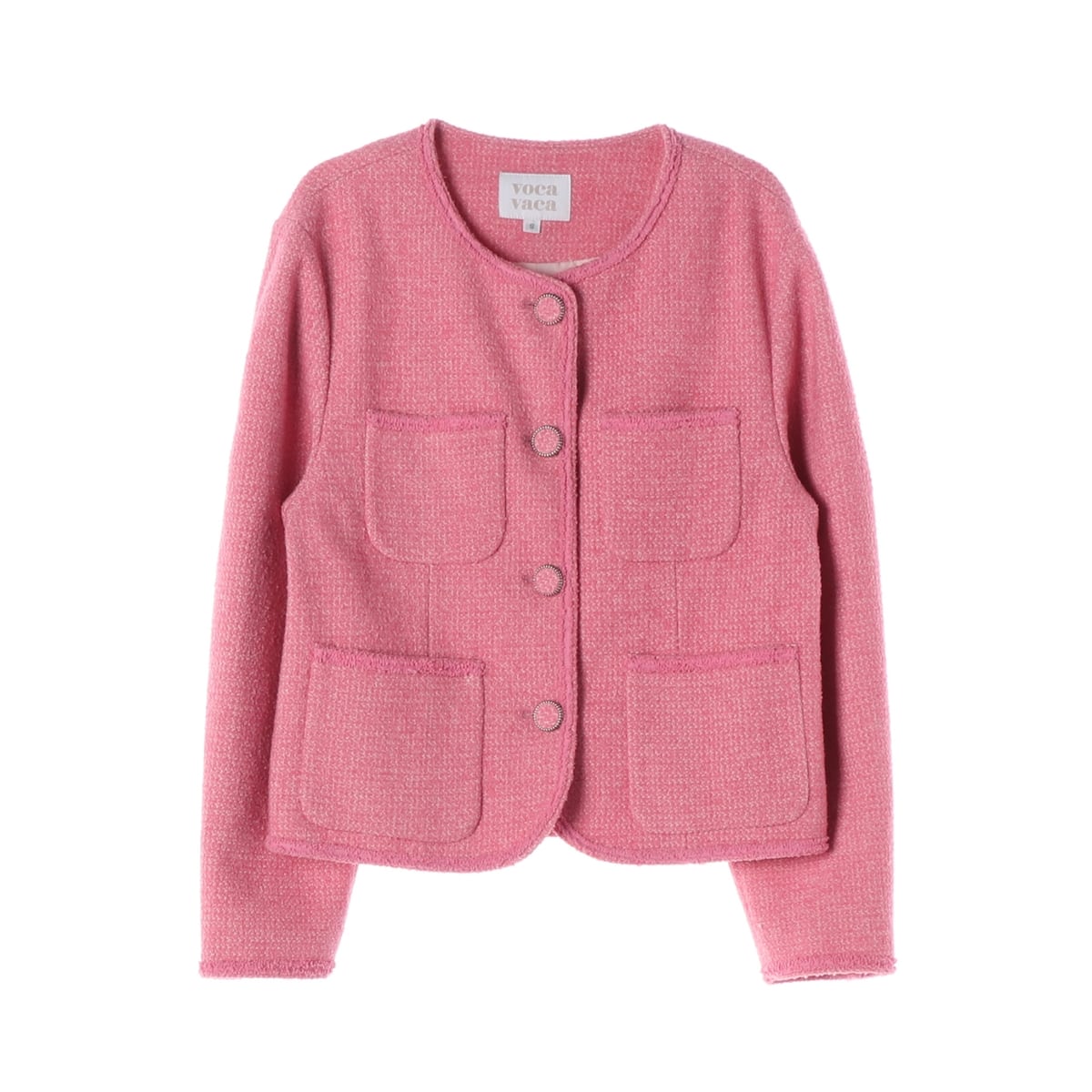 보카바카 22FW 라운드넥 포켓 울 트위드 재킷 핑크 상세 이미지 1