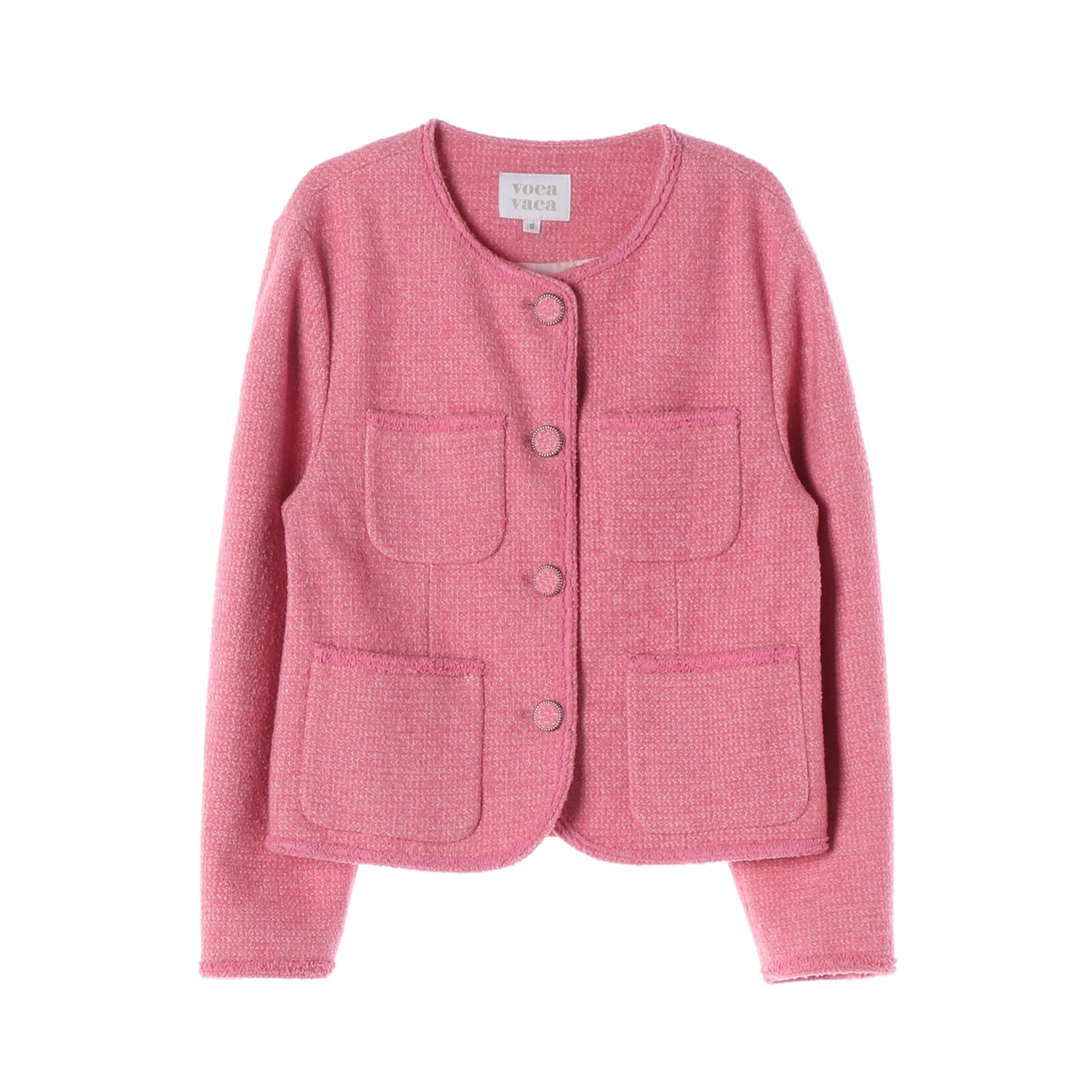 보카바카 22FW 라운드넥 포켓 울 트위드 재킷 핑크 이미지 1
