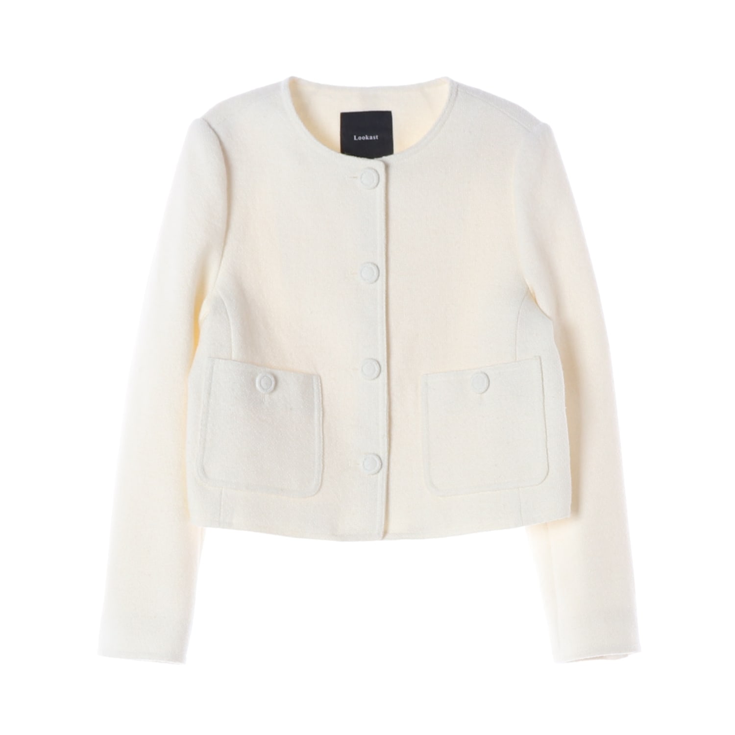 룩캐스트 23SS 울 블렌드 라운드 크롭 트위드 재킷 아이보리 이미지 1
