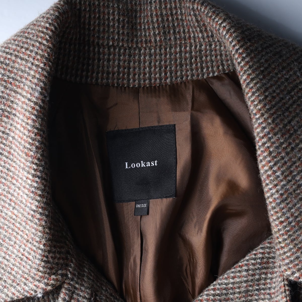 룩캐스트 21FW 울 알파카 체크 벨티드 롱 코트 브라운 상세 이미지 3