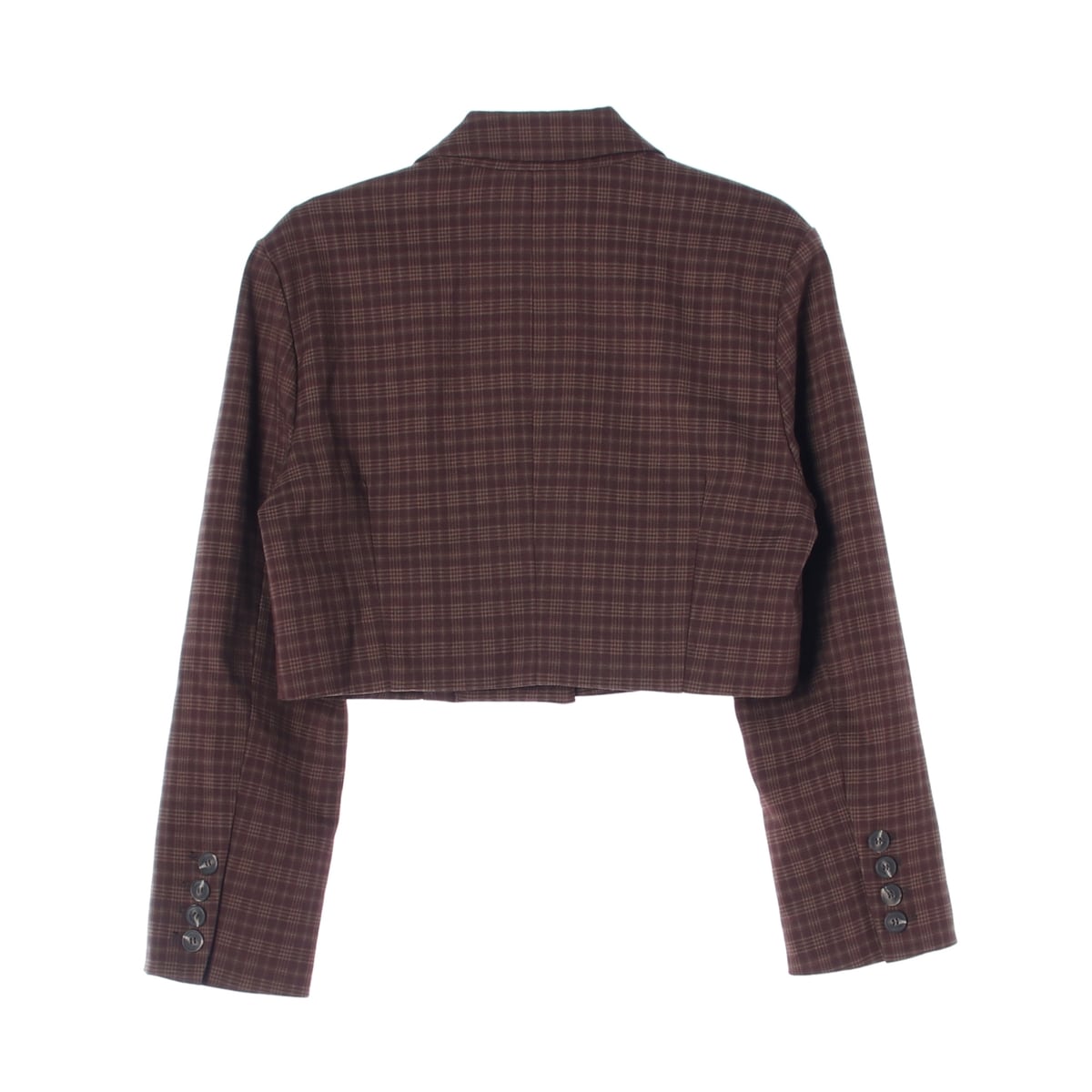 아틀리에 나인 23FW 체크 패턴 크롭 블레이저 재킷 셋업 다크브라운 상세 이미지 2