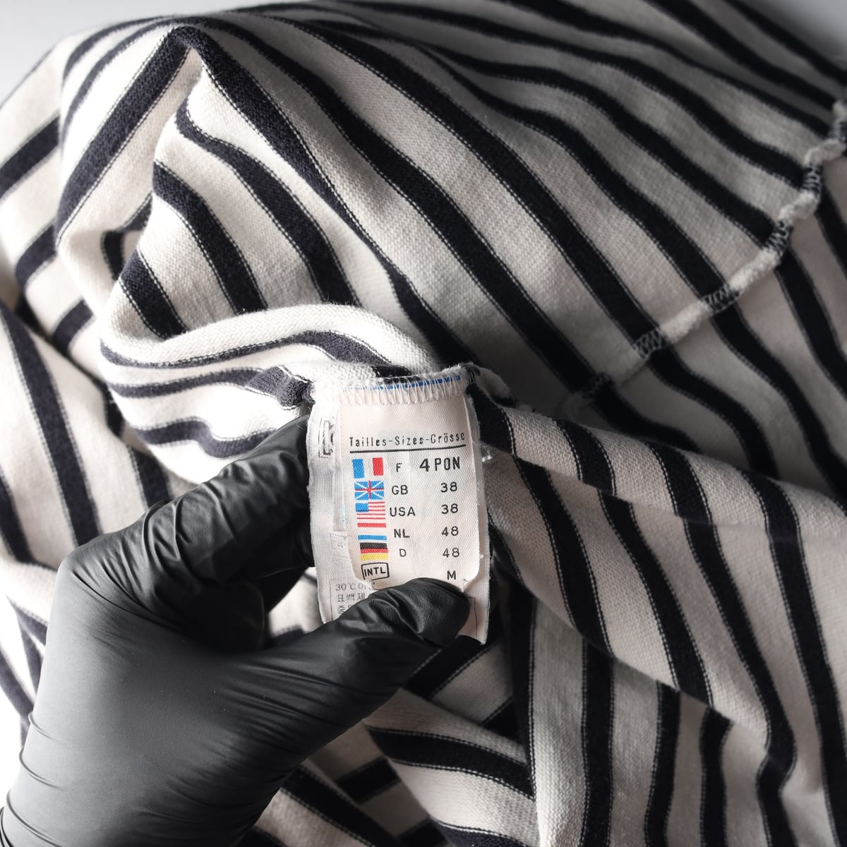 세인트 제임스 세바 블랙 스트라이프 보트넥 면 긴팔 티셔츠 상세 이미지 4