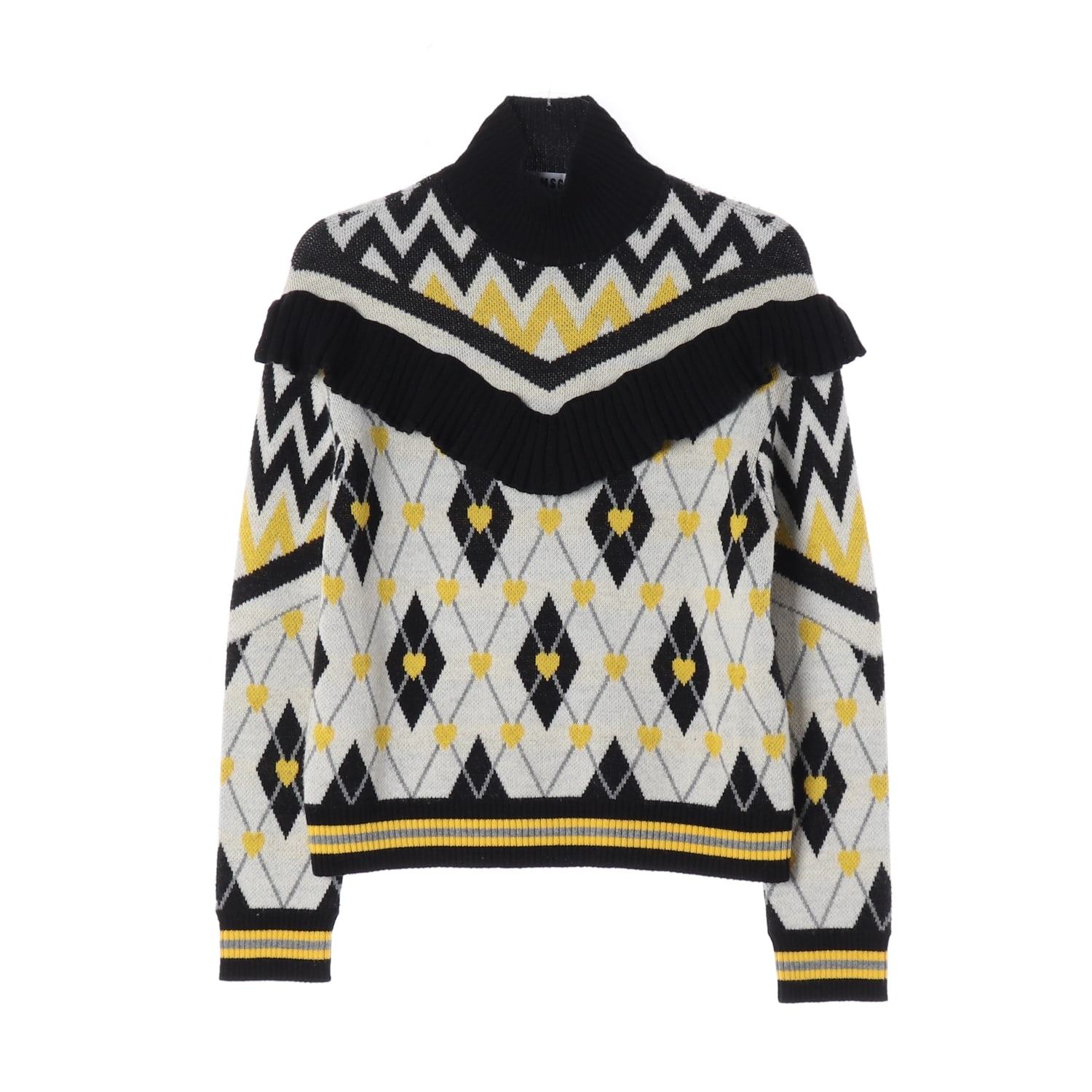 엠에스지엠 MSGM 아가일 하트 패턴 프릴 하이넥 울 블렌드 니트 스웨터