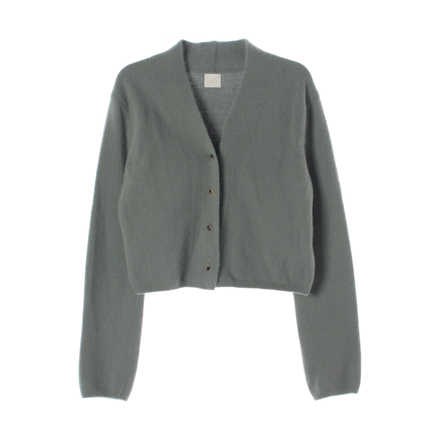 유메르 22FW 폭스 울 블렌드 크롭 버튼 가디건 그린