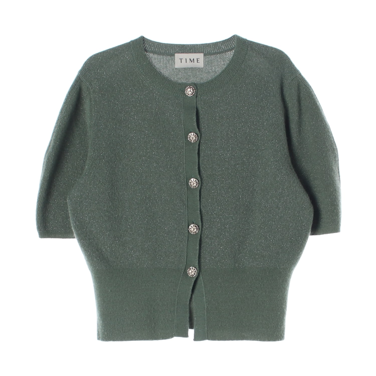 타임 24FW 울 블렌드 반팔 가디건 그린 