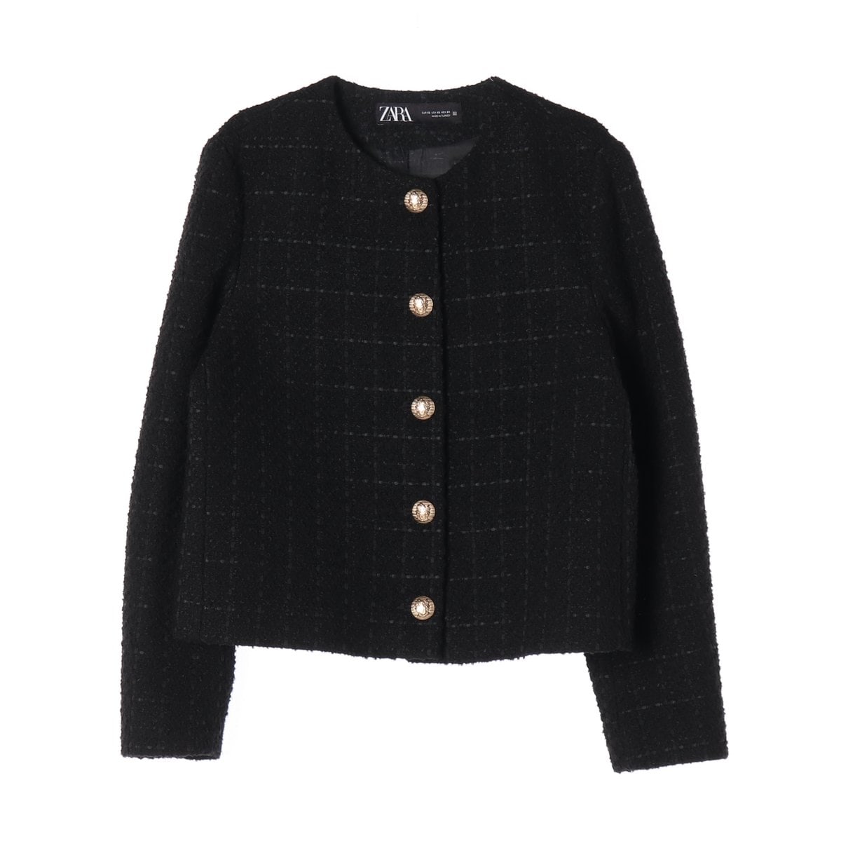 자라 체크 트위드 자켓 라운드 재킷 블랙  이미지 1